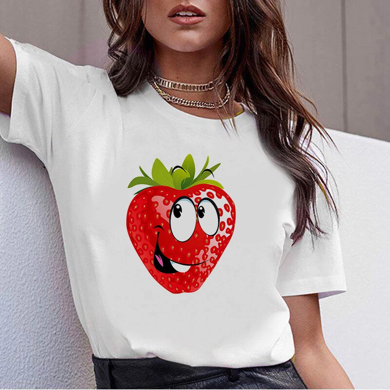 

Women T shirts Kawaii Cartoon Strawberry Apples Graphic T-shirt Women Casual Tops Female Tee Summer T-shirts