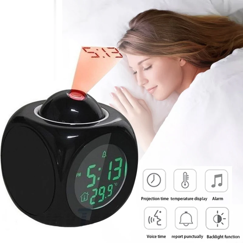 Светодиодный ЖК дисплей для проекции времени цифровой будильник голосовая