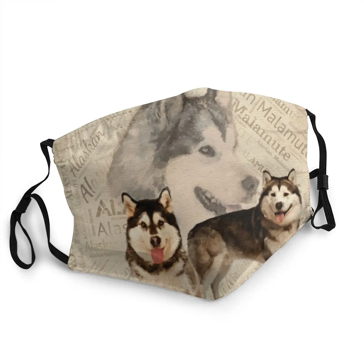 

Alaskan Malamute Collage On Word Pattern Washable Adult Face Mask Siberian Husky Dust Protection Cover Respirator Mouth Muffle