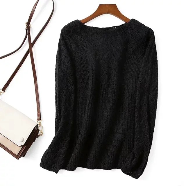 2019 New Early Autumn Hollow Stitching Wool Lace Flower Out Four-colors O Neck Sweater | Женская одежда