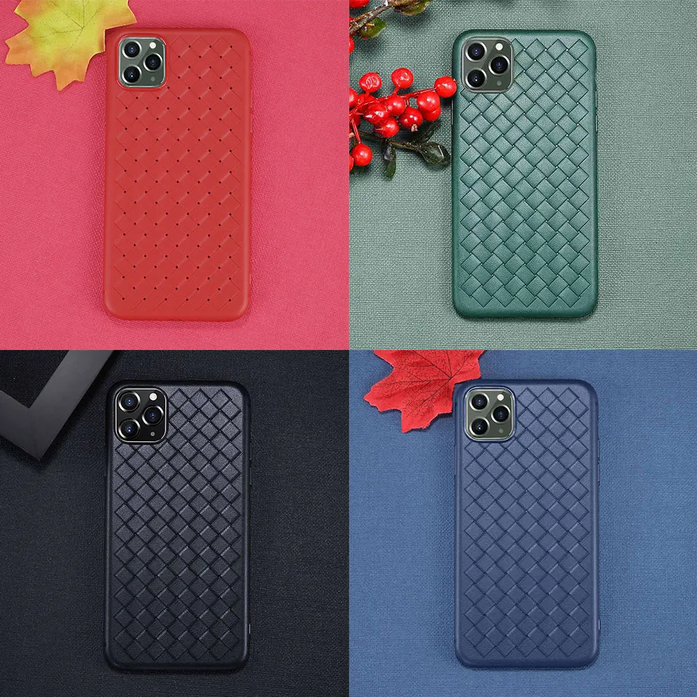 Чехол KISS тканый кожаный чехол для телефона iPhone 11 Pro XR X XS Max бизнес сетка мягкий