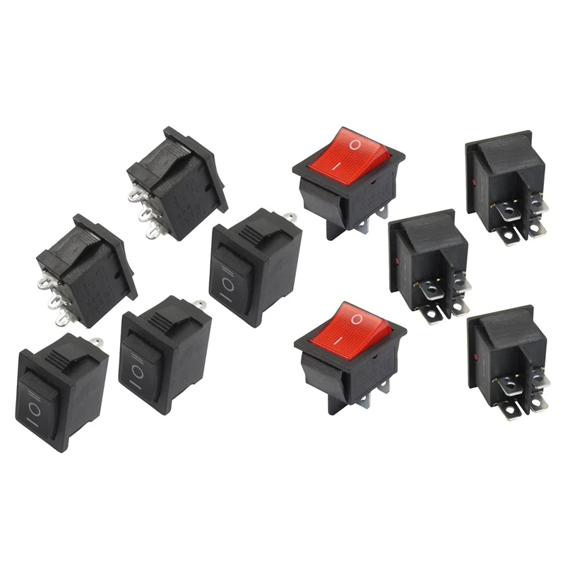 

5Pcs Red Illuminated Light On/Off Dpst Boat Rocker Switch 16A/250V 20A/125V Ac & 5Pcs Spdt On/Off/on Mini Black 3 Pin Rocker Swi