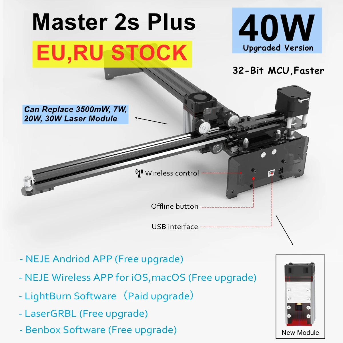 

NEJE 40W CNC Laser Cutting Engraver Cutter Machine CNC Router Lightburn,Bluetooth Master 2s Plus Plywood Wood MDF Craving Tool