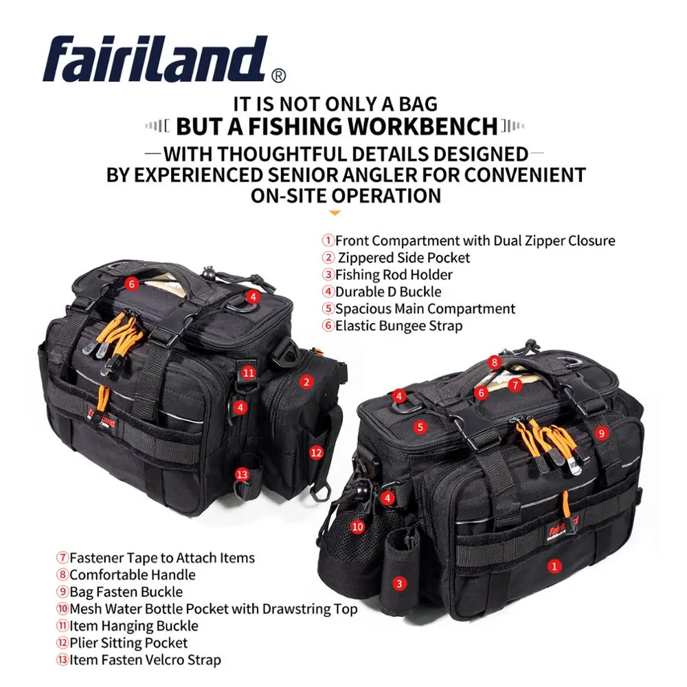 Большая сумка для рыбалки черная хаки зеленая на плечо рыболовной снасти