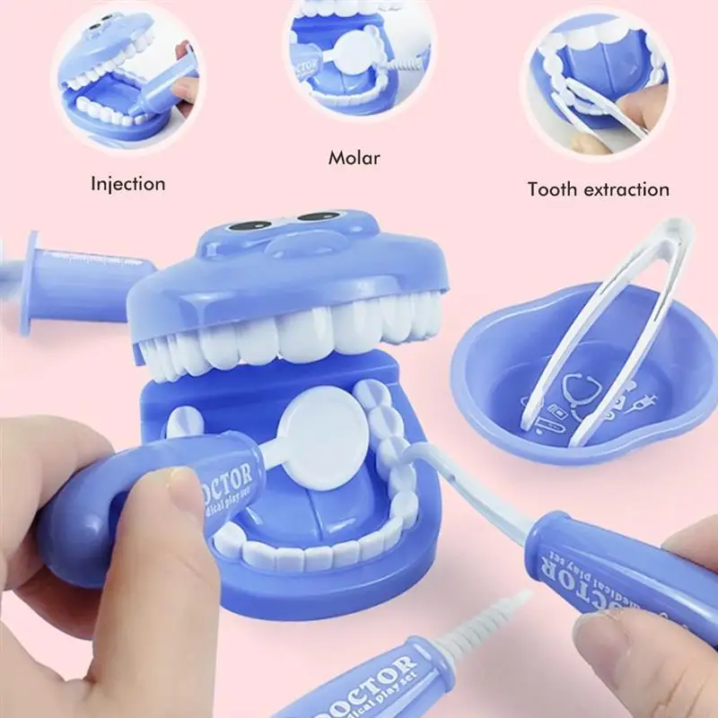 

9Pcs Kids Pretend Play Dentist Check Teeth Model Set Medical Kit Educational Role Play Simulation Learing Toys for Boys Girls