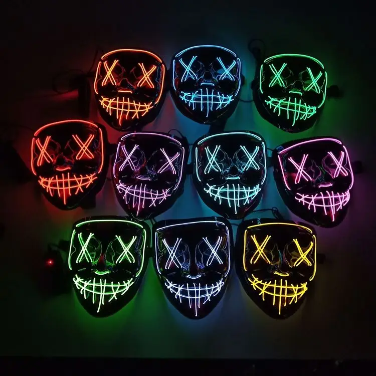 Led Mask Halloween Cool Neon Masks Luminous Glow In The Dark Party Masque Masquerade Maske Lights Cosmask Horror Glowing | Дом и сад