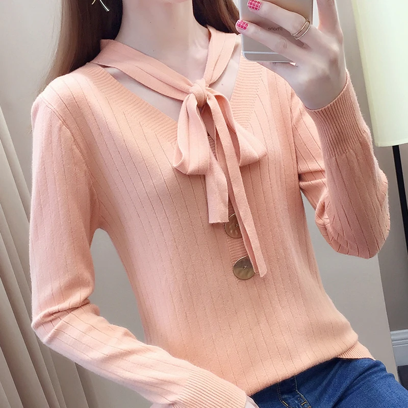 

Shintimes 2020 осенне-зимняя Корейская вязаная женская одежда свитер с длинными рукавами Мягкий женский свитер на шнуровке с бантом джемпер