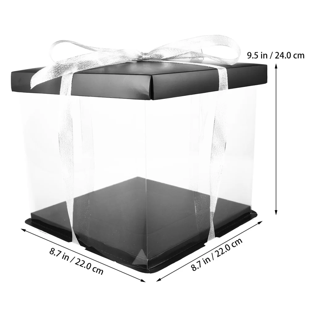 

5PCS Transparent Cake Gift Box Birthday Party Packing Case Black Paper Cover