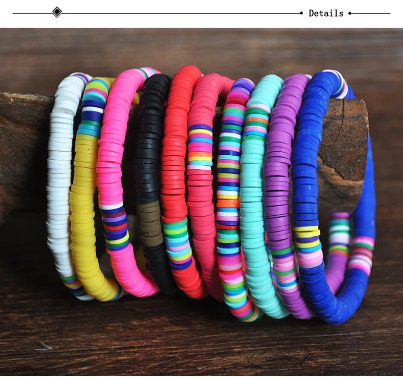 Новый пляжный богемный милый цветной мягкий керамический браслет 6 мм Женский