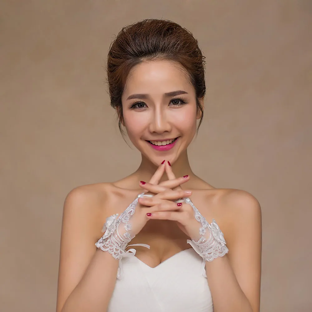 

Bowknot Wedding Drill Floral Brides Decoration Lace Gift Christmas Fingerless Women Gloves