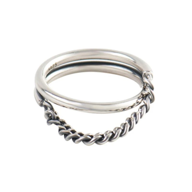 

Кольцо женское Двухслойное серебряное в винтажном стиле