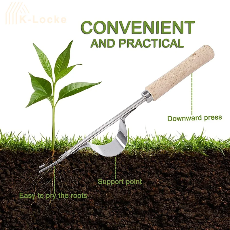 

Portable Manual Weeder Wooden Handle Stainless Steel Weeder Removal Machine Garden Weed Puller Weed Removing Tool