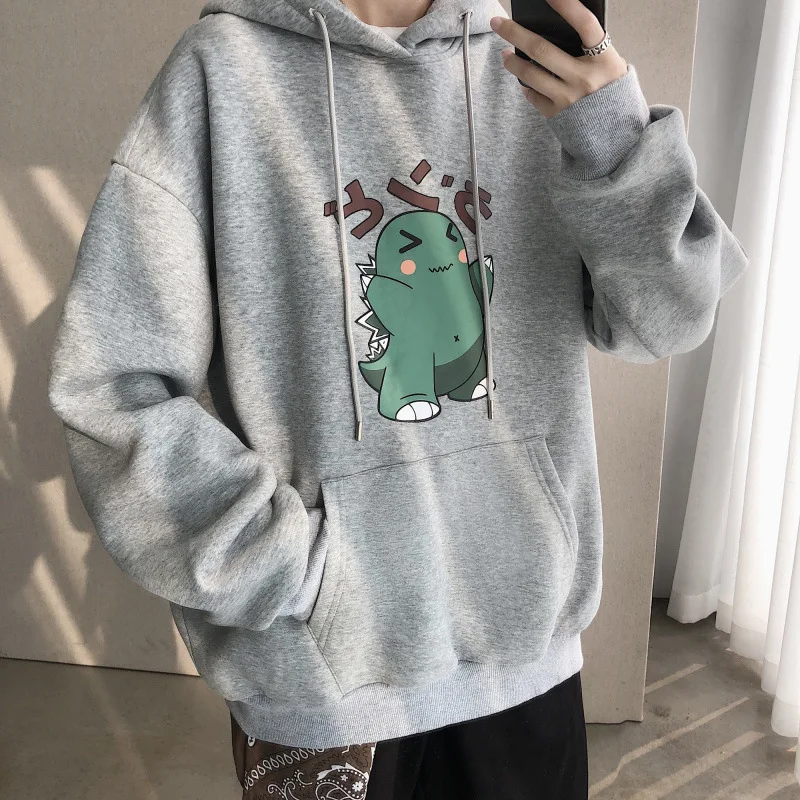 

ZOGAA Winter New Hooded Sweatshirt Dinosaur Print Men's Pullover Loose Plus Velvet Thickening Trend Casual Fashion Men's Jacket