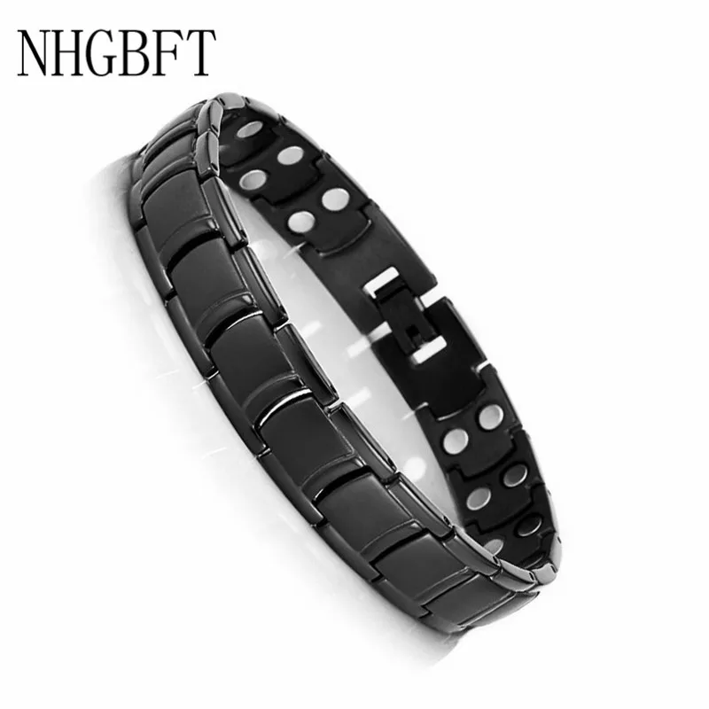 

NHGBFT Black Color Stainless Steel Health Bracelets Bangles For Mens Care Energy Magnetic Bracelet Male Jewelry