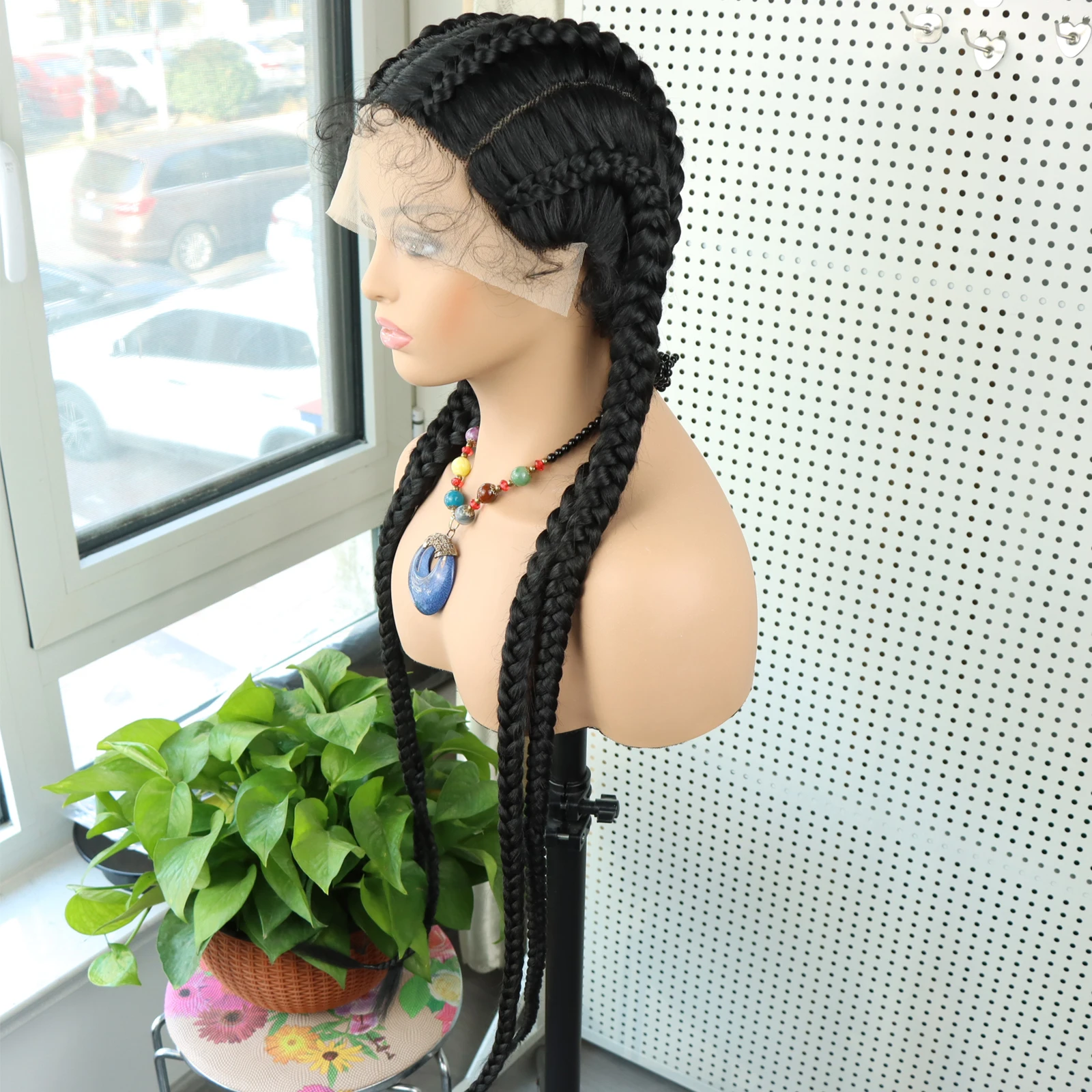 Синтетический Плетеный парик на сетке спереди афроамериканский черный цвет 4
