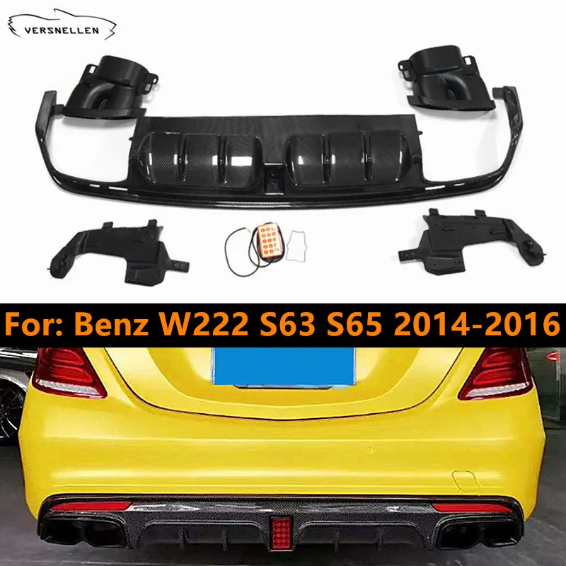 

Carbon Fiber Rear Diffuser Lip with Exhaust Tips for Mercedes Benz W222 S63 S65 2014 2015 2016 Rear Bumper Cover Tailpipes