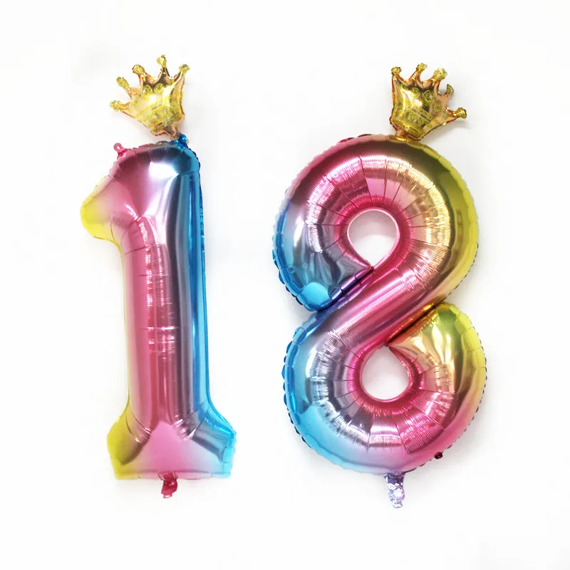

Rainbow Number Crown Foil Balloon Birthday Decorations First Anniversaire Baby Shower Party Decorations