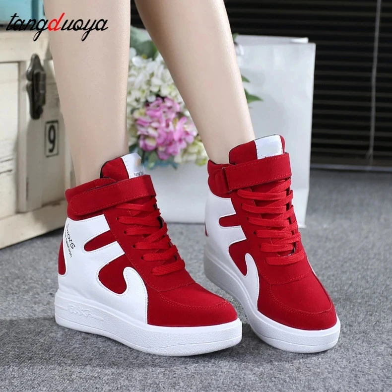 

red sneakers women 2023 High top Platform Sneakers women Casual Wedges shoes Womens Shoes Black Platform Vulcanize Shoes Women