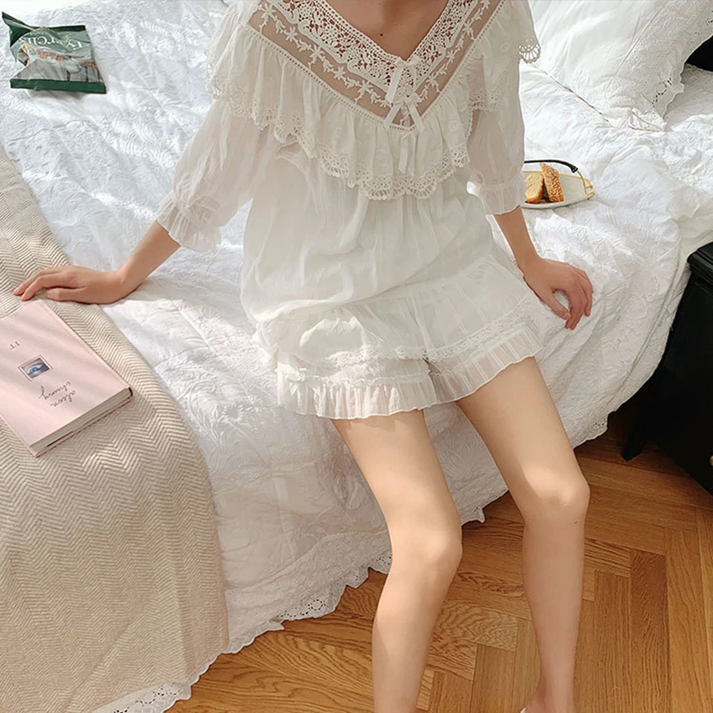 Пижамный комплект Женский в ретро стиле Милая роскошная кружевная Пижама