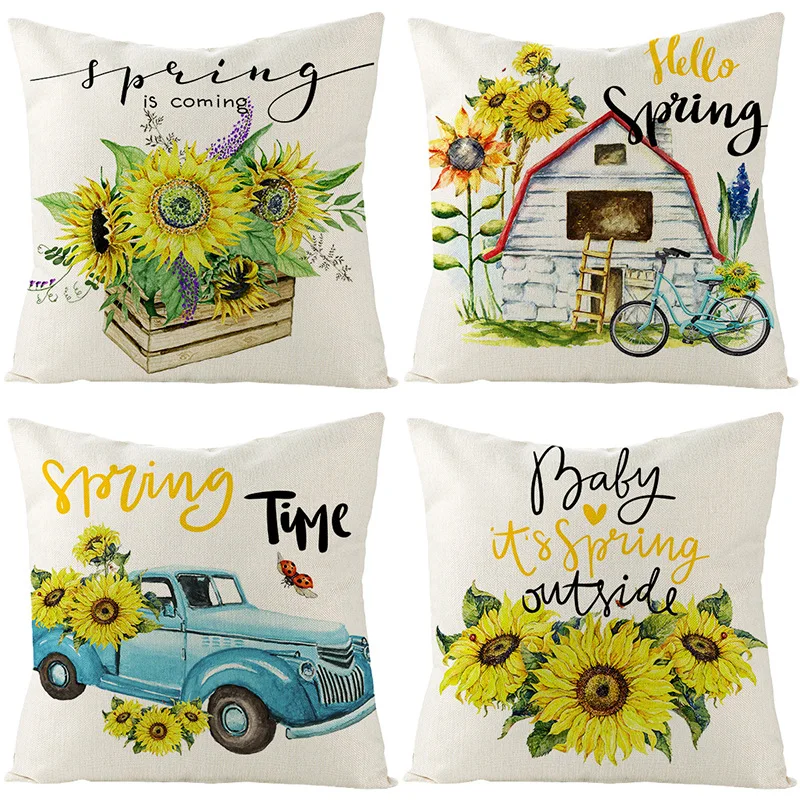 

2022 Highest Sales Sunflower Printing PillowCover Home Living Room Sofa Bedroom Bedside Softness Pillow Covers Fall Bedroom