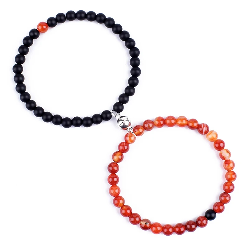 

2022 Fashion 2pcs/set Natural Stone Beads Yoga Bracelet For Lovers Distance Magnet Couple Bracelets Healing Friendship Jewelry