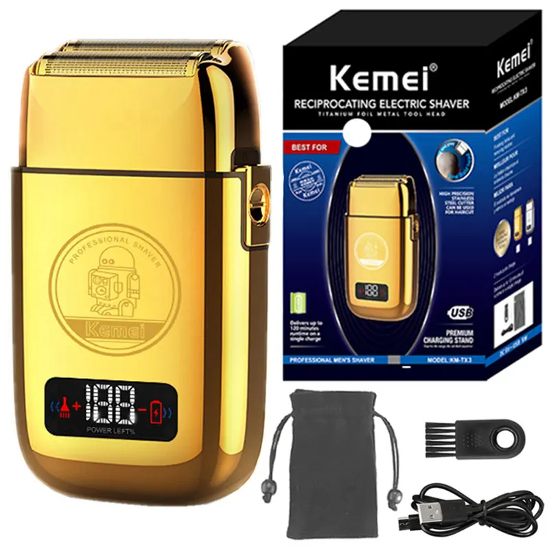 

kemei TX3 Metal Housing Powerful 5 Speeds Barber Electric Shaver Hair Wet Dry Rechargeable Beard Electric Razor Balds Shaver