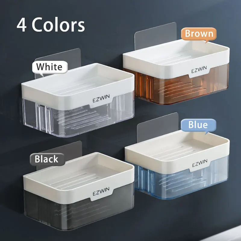 

Bathroom Wall-mounted Soap Dishes Tray Holder Drainge Soap Storage Rack Sponge Organizer Container Bathroom Supplies