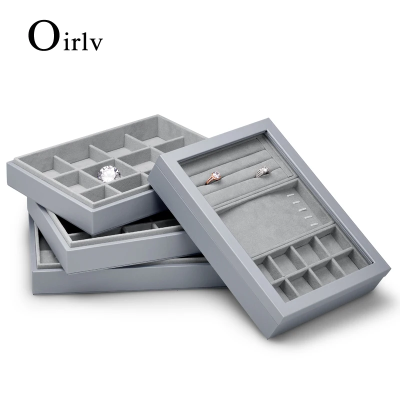 

Oirlv Gray Jewelry Case PU Leather Ring Necklace Organizer Box Earring Display Stand Jewelry Storage Case Pendant Bracelet Watch