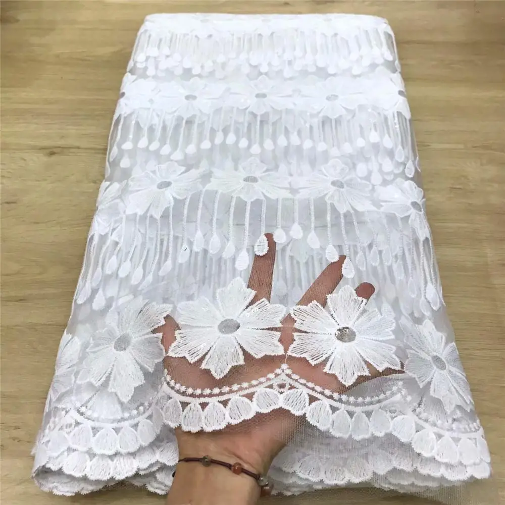 Новинка 2020 африканская кружевная ткань высококачественное Тюлевое кружево с блестками белого цвета