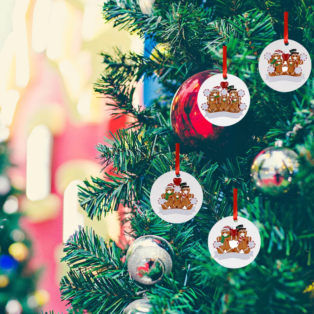 

Festive Furnishing Christmas Tree Hanging Round Bear Pendant Familys Photo Circular Pendant Kid Xmas Trees Decoration Xmas Gift