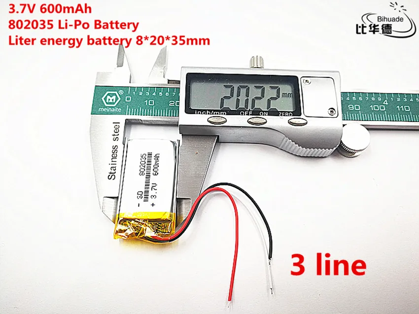 3 line 5pcs/lot Good Qulity 3.7V 600mAH 802035 Polymer lithium ion / Li-ion battery for TOY POWER BANK GPS mp3 mp4 | Электроника