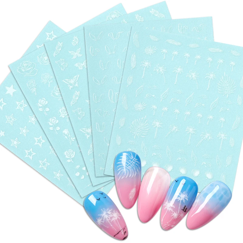 Четыре Лилия: 1 штука белого деталей серия &quotЗвездные 3d Nail Стикеры с перфорацией