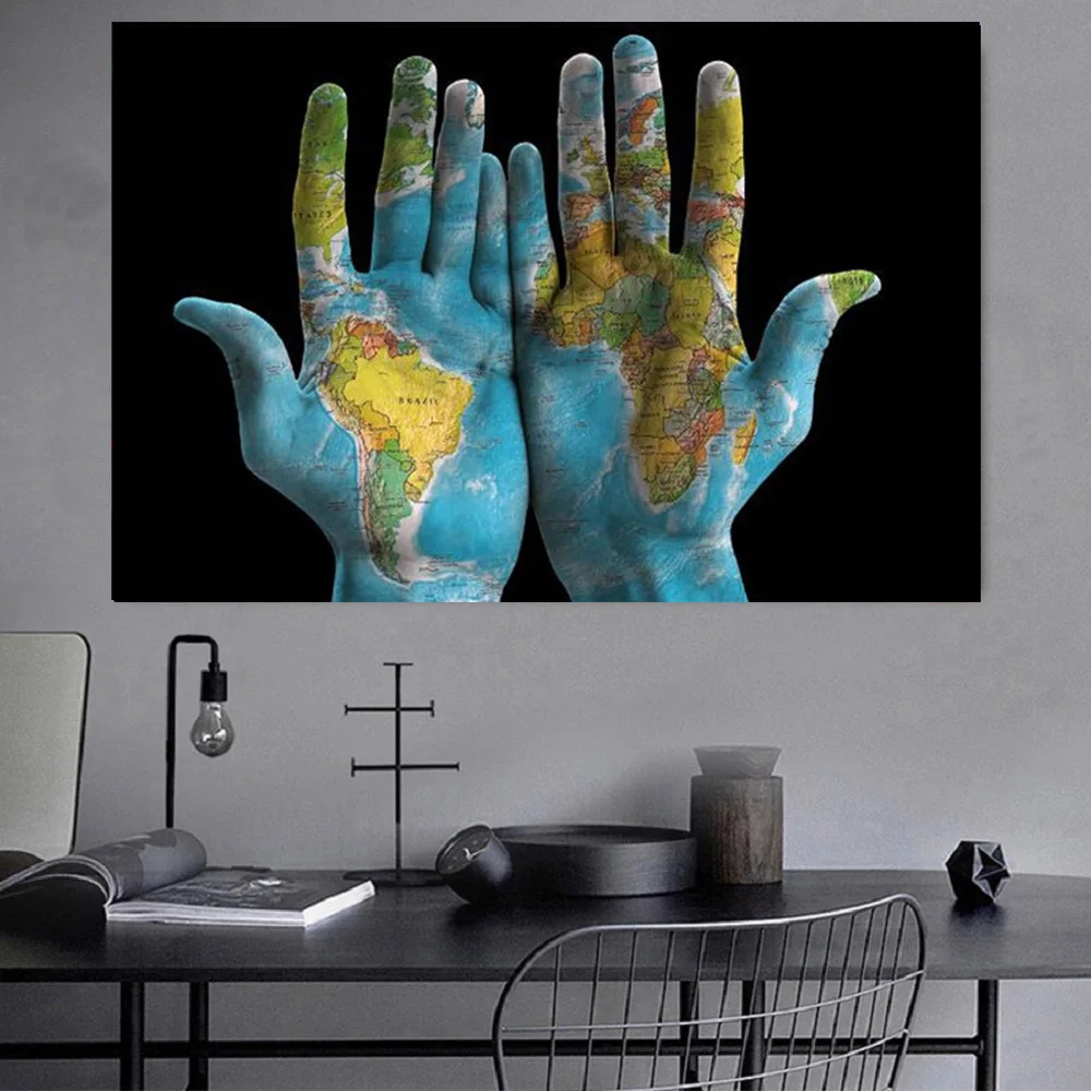 Ручная роспись Карта мира холст живопись и печать современные настенные картины