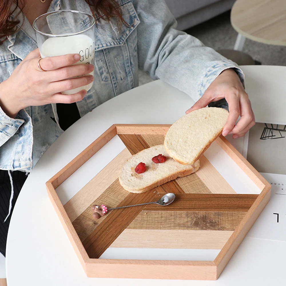 

Hexagon Serving Tray Sturdy Wooden Handmade Geometric Tray for Dinner Tray/Coffee Table/Decoration Table/Outdoor Picnic