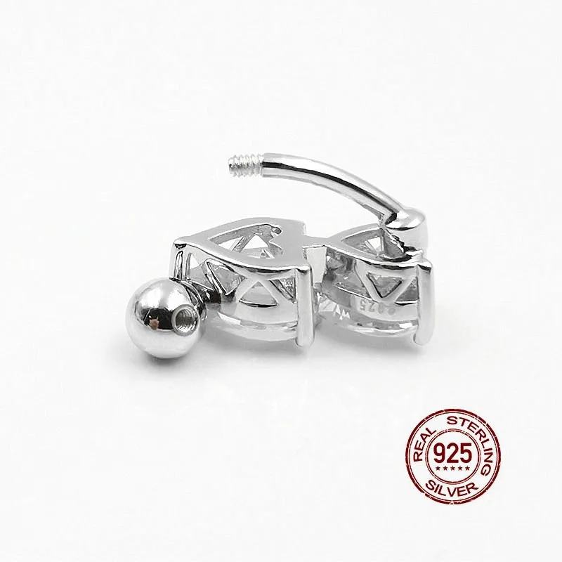 HelloLook 925 пробы Серебряный пупок цена двойной кубический циркон кольцо для пупка