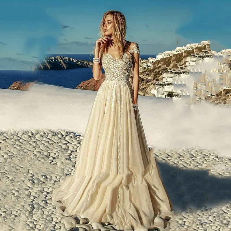 

MNGRL New Simple Wedding Dress Backless Sleeveless Design Chiffon Lace Bride Dresses Princess Dress Plus Size Tailor-made