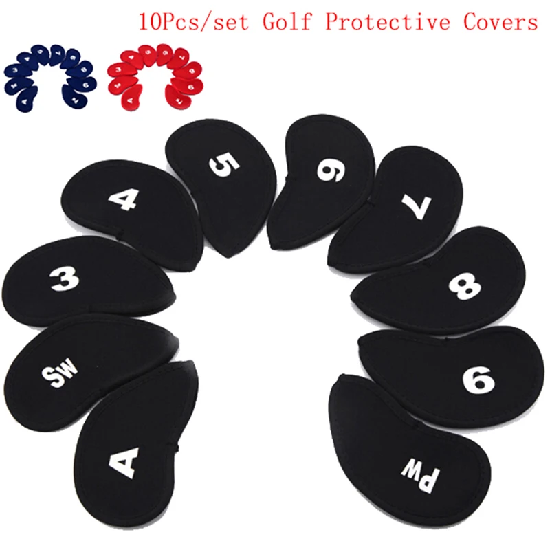 

Hot sale 10Pcs/set Golf Iron Head Covers Iron Putter Protective Black Window Golf Club Iron Head Protector Golf Accessories