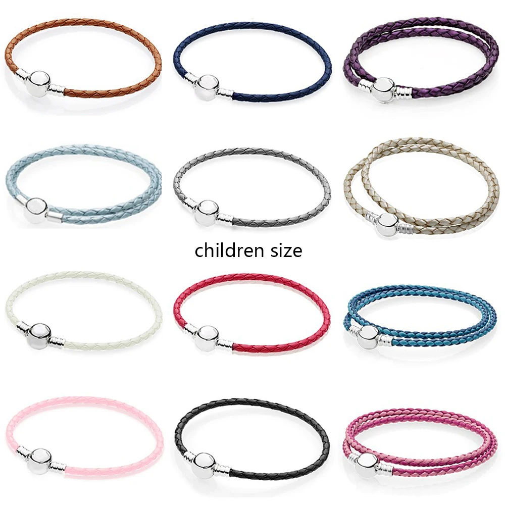 

2019 NEW Fashion 925 Sterling Silver Multicolor Mixed Powder Blue Children Double-Leather Bracelet Fit DIY Original Charm Bead