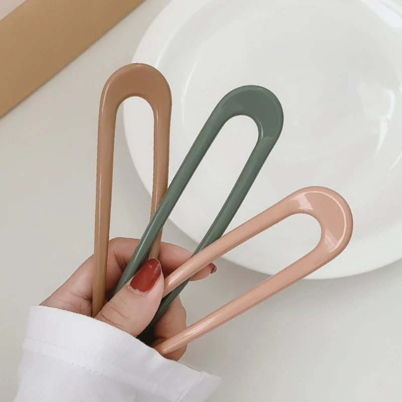

French Style Acrylic U Shaped Hairpin Minimalist Solid Color Vintage Geometric Hair Stick Fork Bun Holder for Women Girl