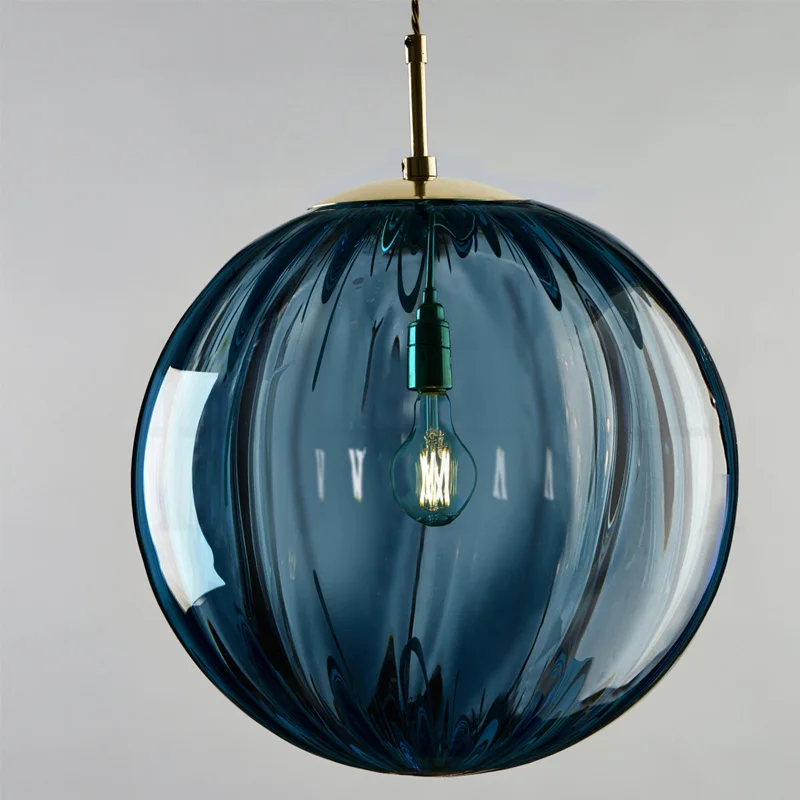 Modern Simple Glass Single Head Hanging Lamp Colorful Creative Individual Designer Pednant Lights Living Room Bedrom Bar Hall - Цвет корпуса: Blue Dia20cm