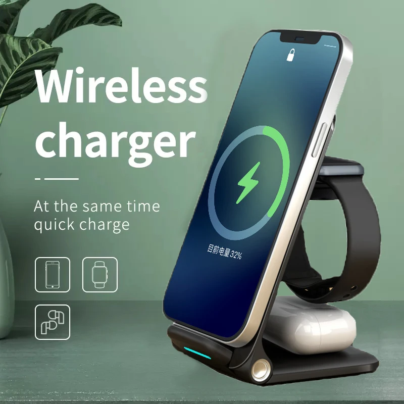 

15W Portable Wireless Chargers Stand For iPhone 13 12 11 8 XS Apple Watch QI Fast Charging Dock Station for Airpods Pro iWatch 6