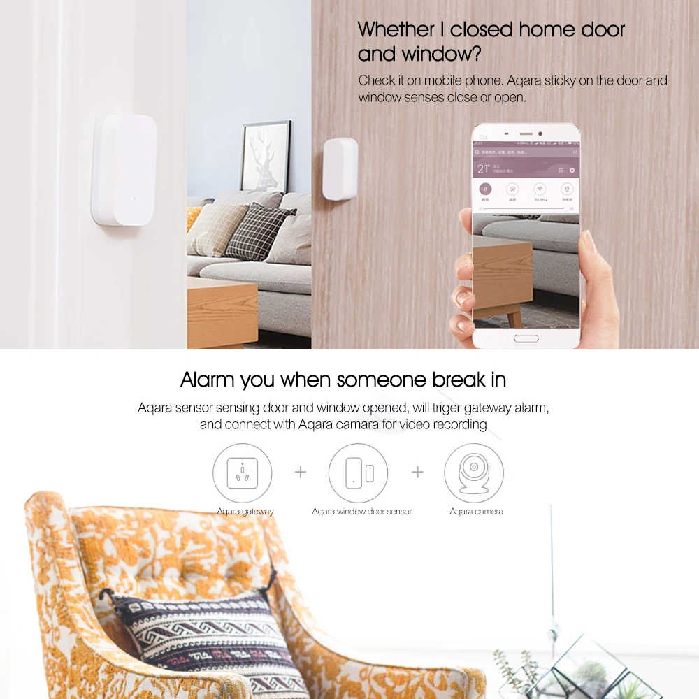 Оригинальный умный дверной датчик Aqara с беспроводным подключением ZigBee