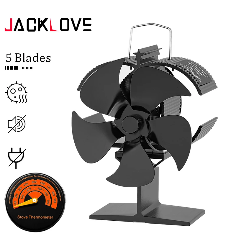 

5 Blades Fireplace Fan Quiet Heat Powered Eco Fan Wood Stove Fan For Log Burner Home Fireplace Fan Pellet Stoves Heating Fan