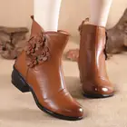 Женские ботильоны в стиле ретро OUKAHUI, ботинки из натуральной кожи с круглым носком и боковой молнией, на квадратном каблуке, Осень-зима 2020