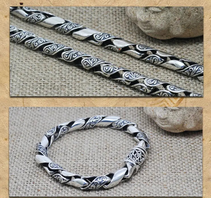 

Earring925 Sterling Silver Bracelets for Men Retro Black Design Solid Silver Jewelry Genuine S925 Silver Men Bracelet HYB22Rings