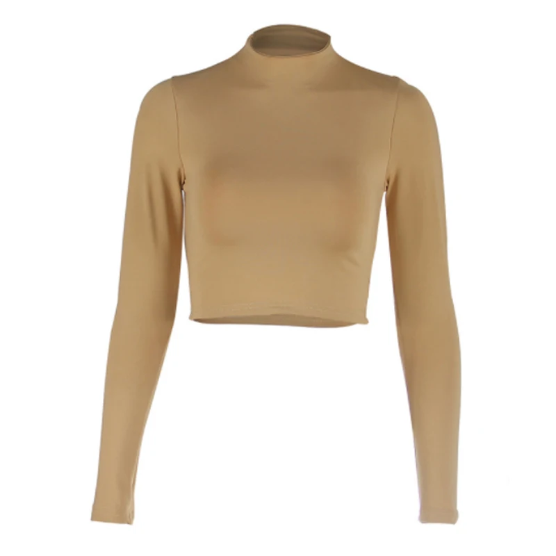 Женский укороченный Топ с длинным рукавом черная футболка в Корейском стиле