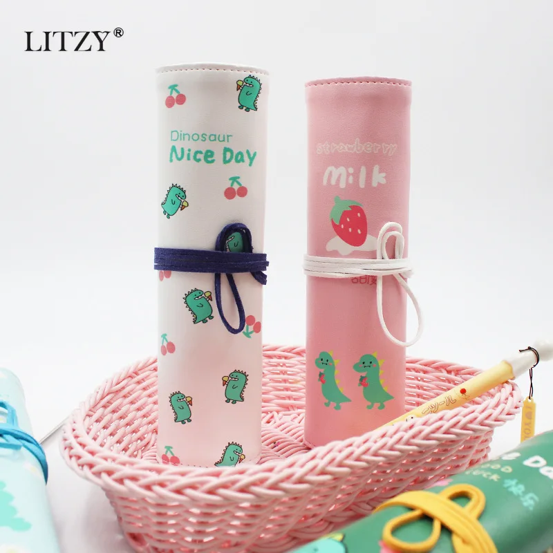 Рулон школьный Карандаш Чехол из искусственной кожи с авокадо ручка динозавром