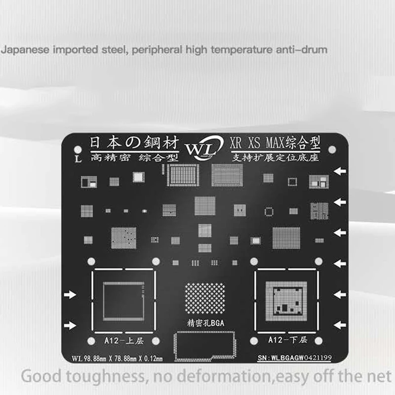 

WL новый черный трафарет для реболлинга BGA для iPhone 5 6 7 8 X XS MAX XR реболлинг WL черный стальной сетчатый реболлинг оловянный шаблон для посадки
