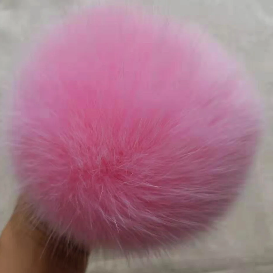 Pink Red Fox Настоящий натуральный Лисий енот колпачок для помпонов, Лисий большой шар для шапки skullie, Лисий большой помпон, Лисий мех, пушистый помпон с кнопкой 13-15 см - Цвет: Pink Red Fox