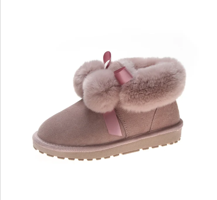 Fashion Snow boots female short fur boots  new winter plus velvet thick warm snow cotton shoes